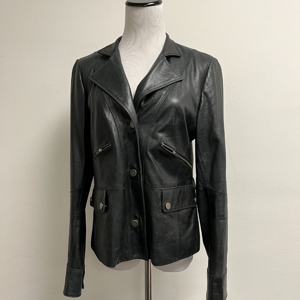 Laundry Shelli Segal black leather moto jacket vintage 12
